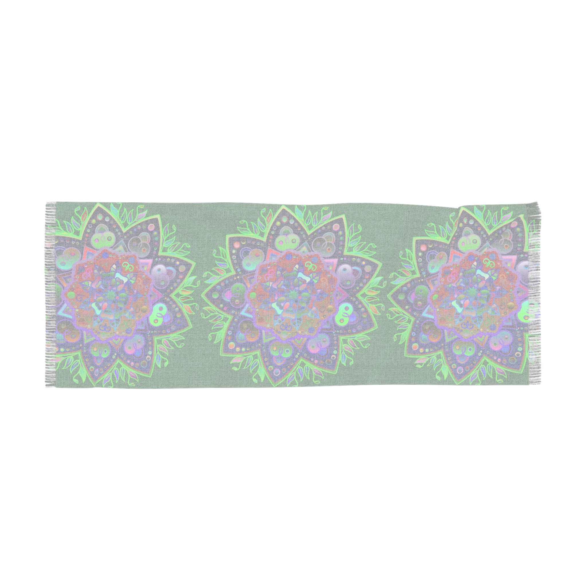 Green Mandala Flower Scarf — Vibrant Blue & Green Floral Light Scarf