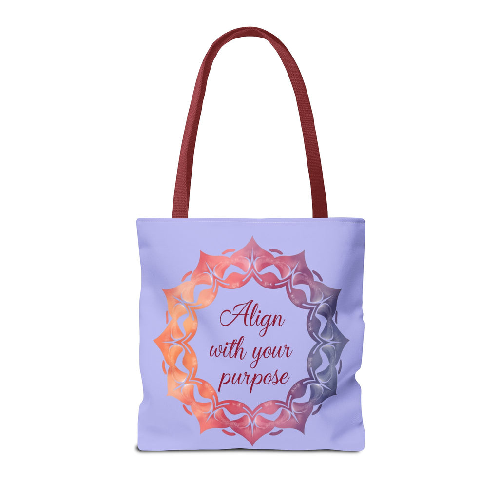 Close-up of a vibrant orange and purple mandala tote bag, perfect for everyday use