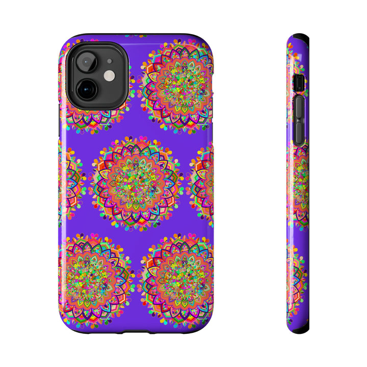 Handmade purple mandala art phone case designed for iPhone X and XS