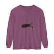 A cozy unisex long sleeve t-shirt featuring a sleeping black cat design