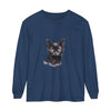 Long sleeve black cat watercolor design t-shirt, perfect for cat lovers