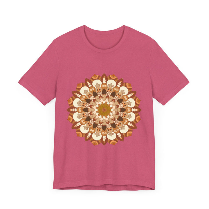 Brown and orange intricate mandala tee featuring stunning hand-drawn design