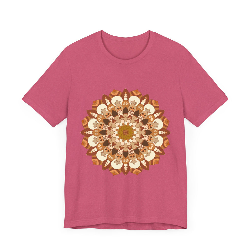 Brown and orange intricate mandala tee featuring stunning hand-drawn design