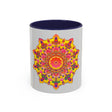Colorful and intricate mandala art printed on a ceramic mug