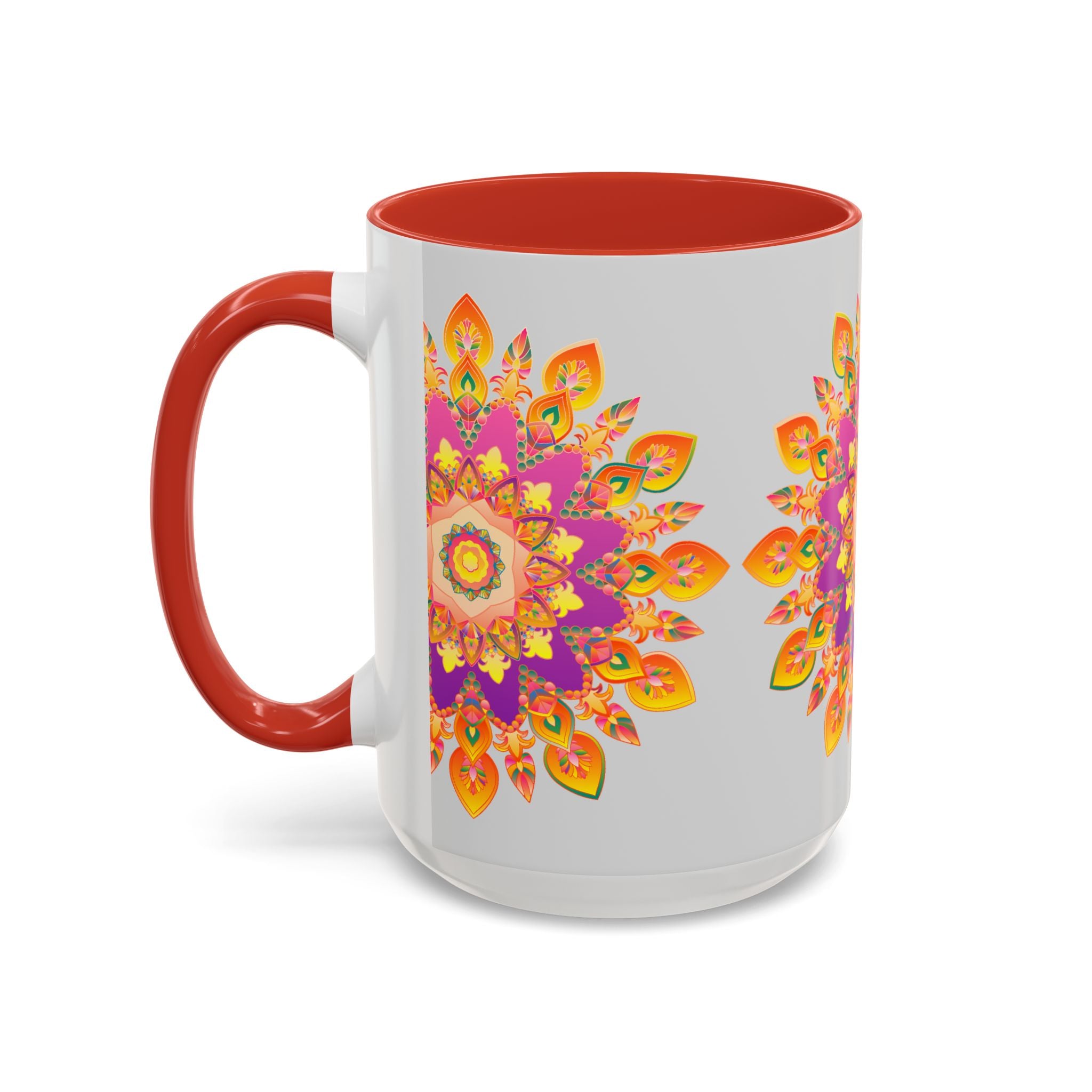 Colorful floral mandala art mug featuring vibrant colors and intricate design