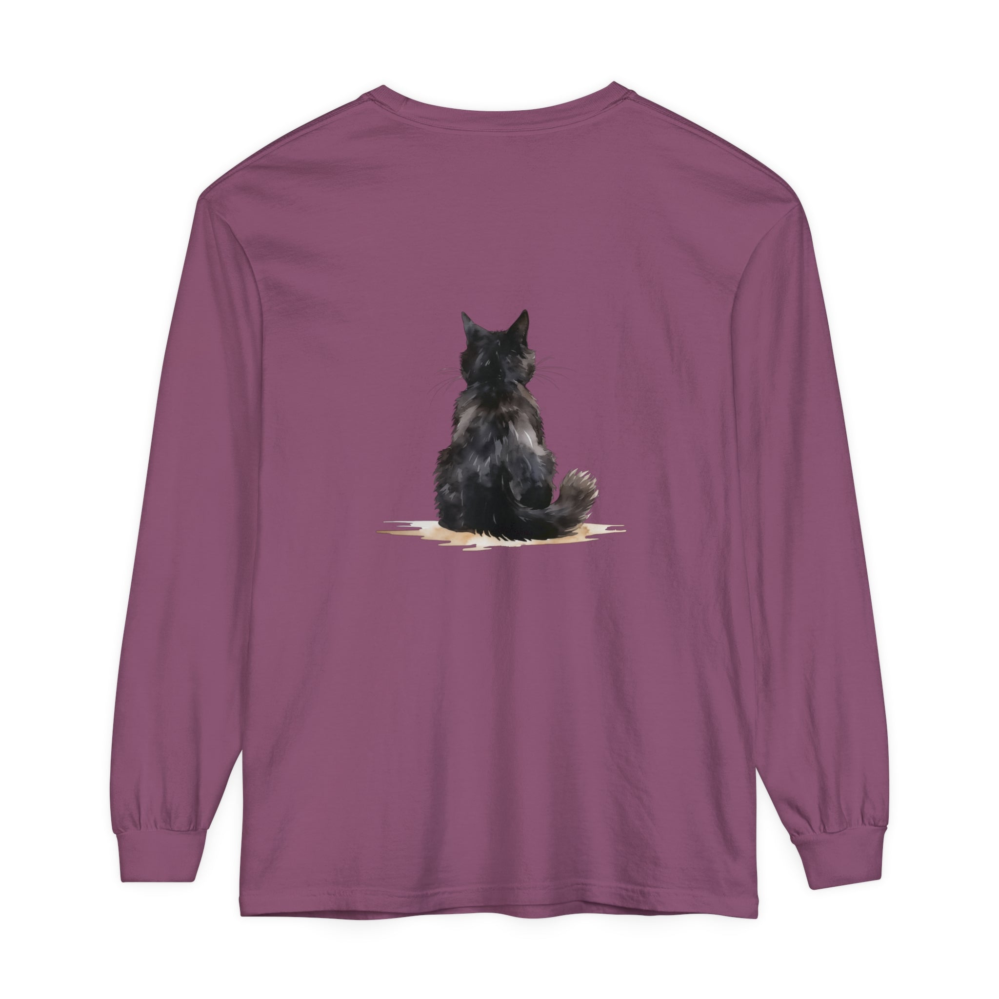 Black Cat Watercolor Unisex Long Sleeve T-Shirt showcasing vibrant watercolor design