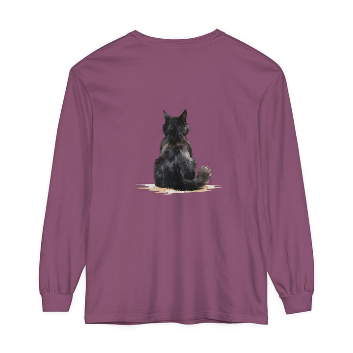 Black Cat Watercolor Unisex Long Sleeve T-Shirt showcasing vibrant watercolor design