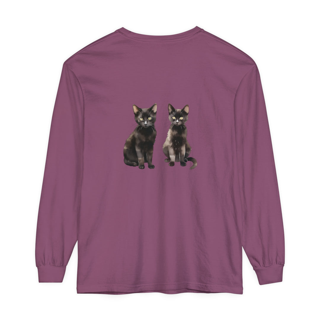 A black cat watercolor art long sleeve t-shirt featuring a unique design