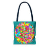 Vibrant and intricate mandala art design in aquamarine colors on tote bag