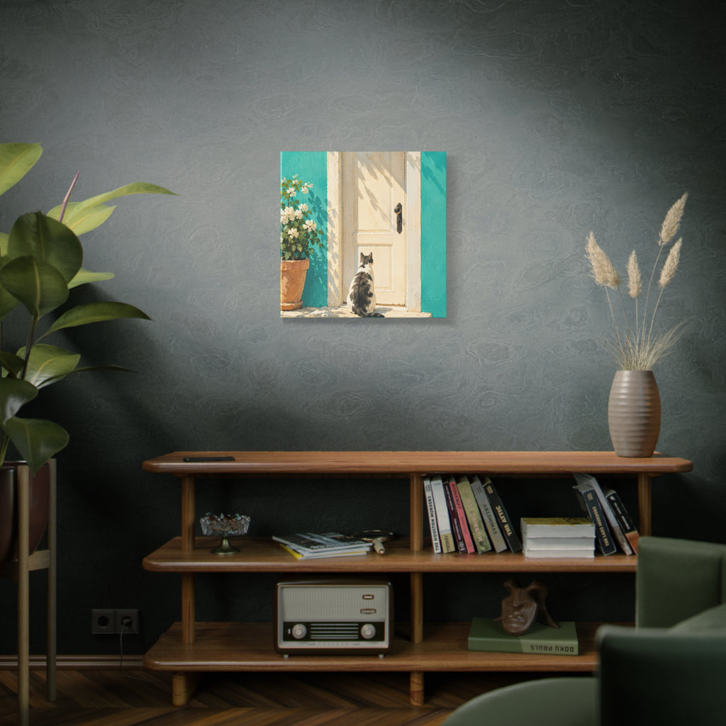 Sunlit Doorway Cat Canvas Wall Art
