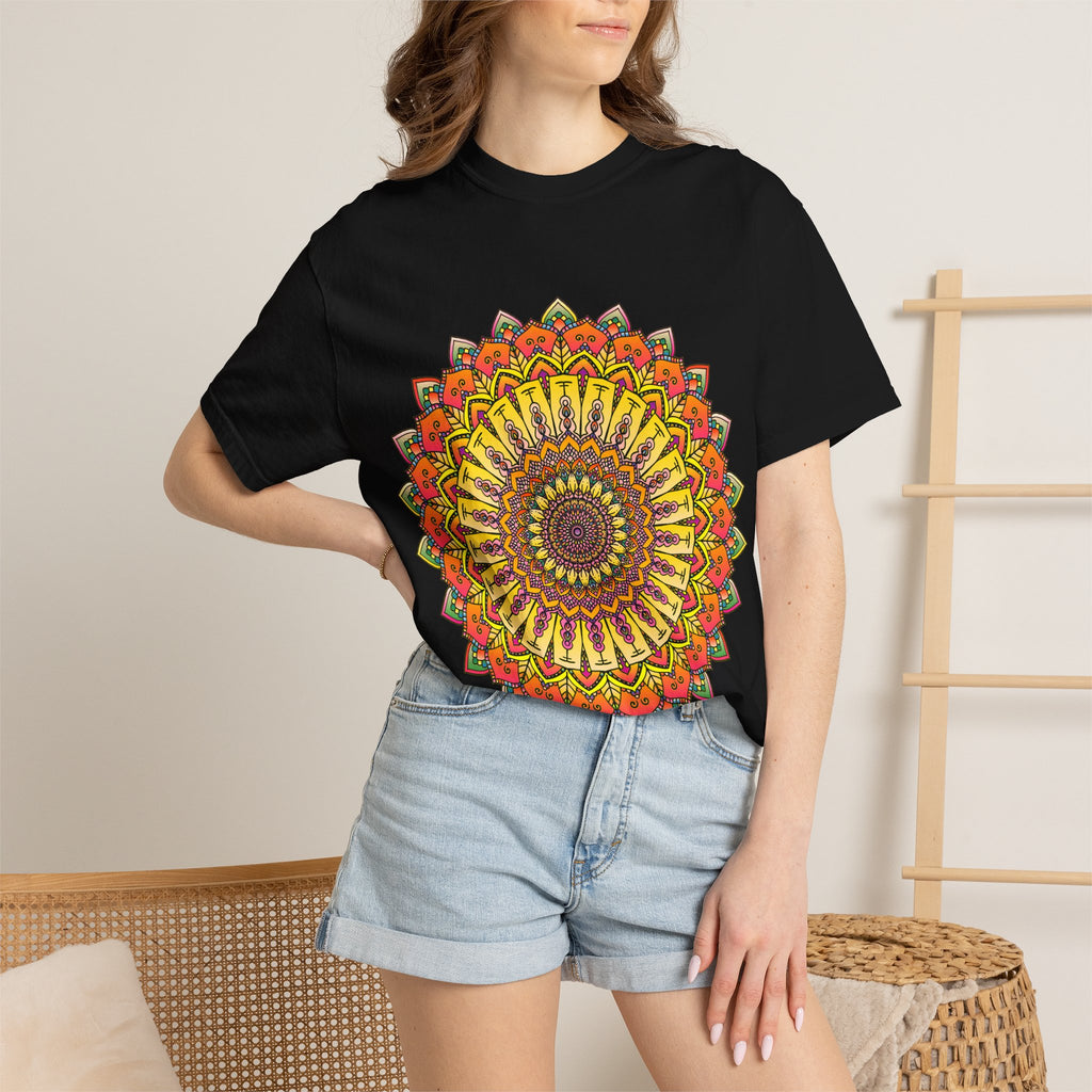 Sunburst Mandala T-Shirt — Vibrant Floral Boho Graphic Tee