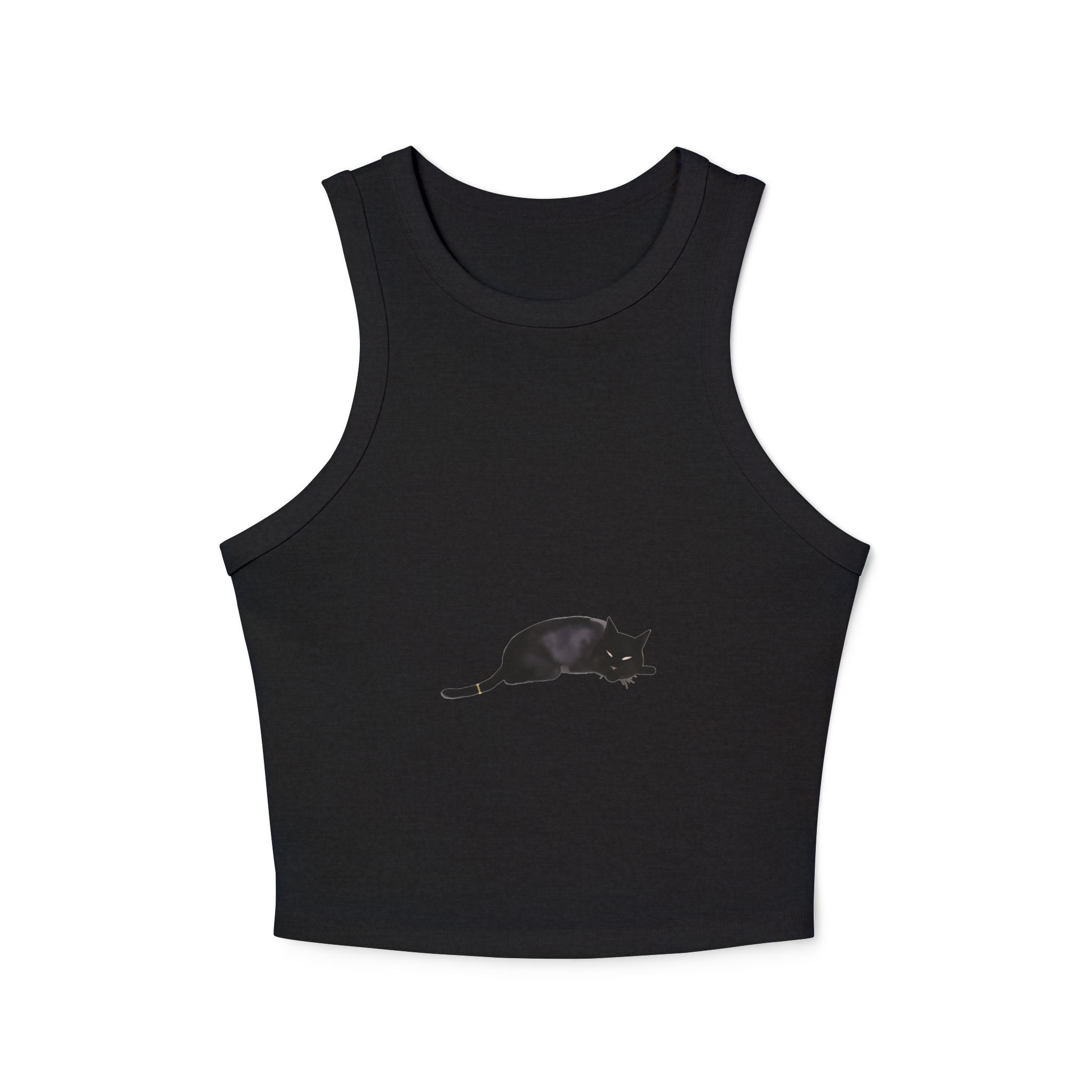 Black Cat Sleep Racerback Tank Top with cute cat illustration, perfect for lounging and sleeping in comfort and style