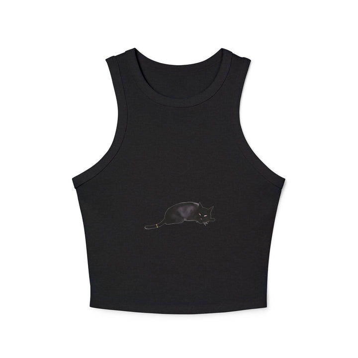 Black Cat Sleep Racerback Tank Top with cute cat illustration, perfect for lounging and sleeping in comfort and style