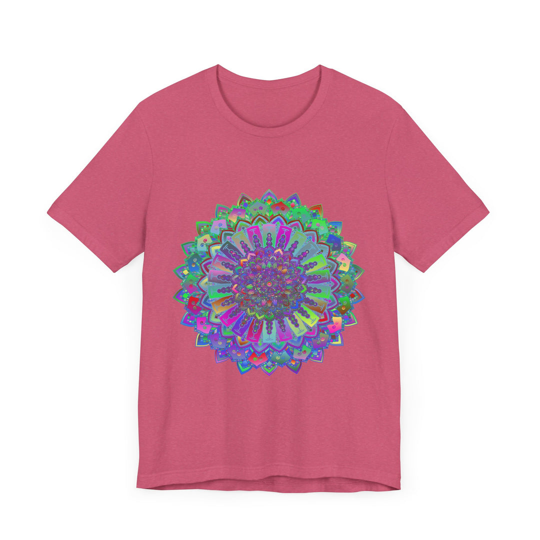 A vibrant and detailed mandala design adorns this colorful t-shirt