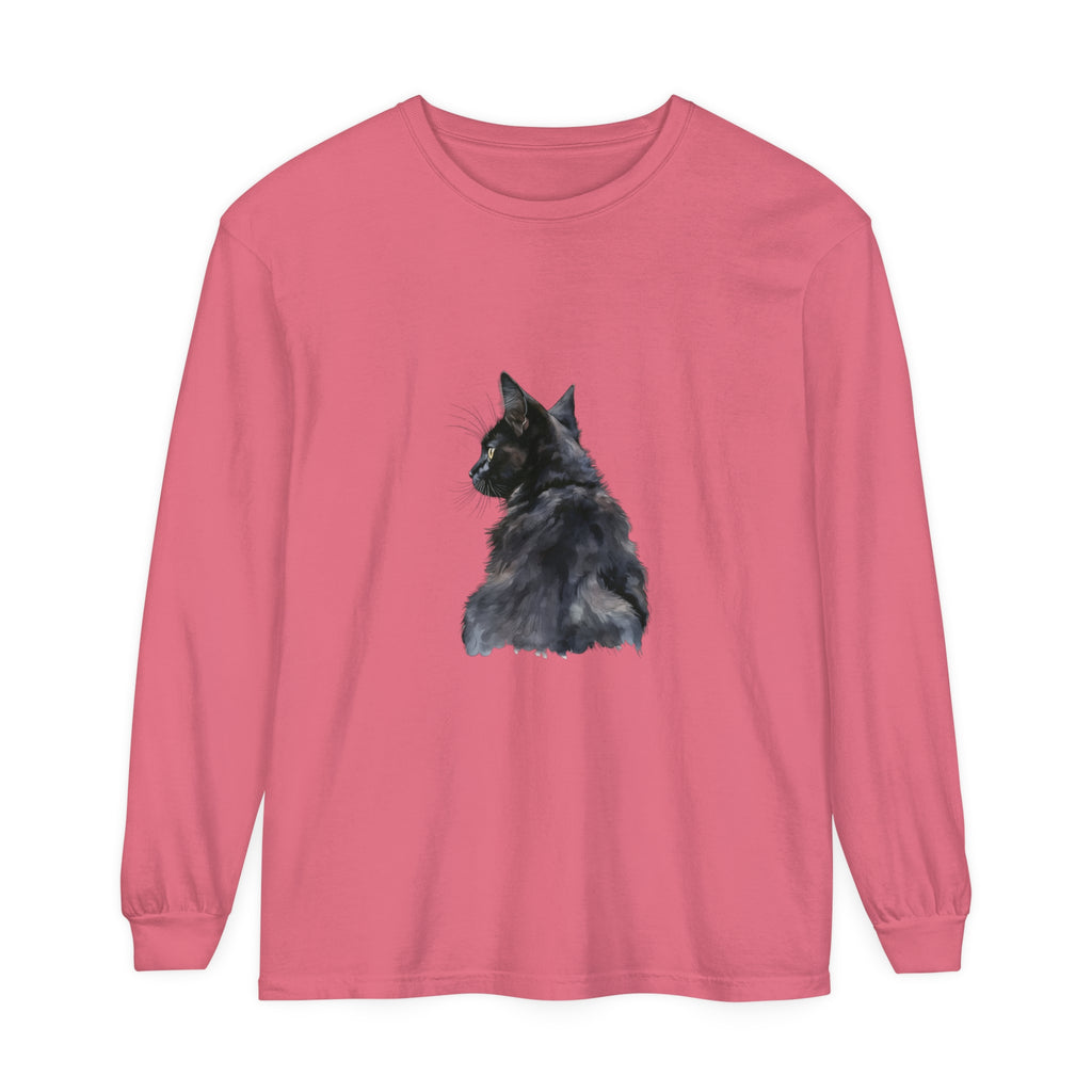 Black cat watercolor long sleeve t-shirt with vibrant colors and unique design