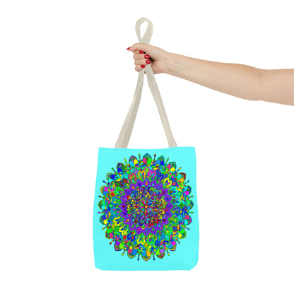 Vibrant and intricate mandala art featured on a spacious tote bag