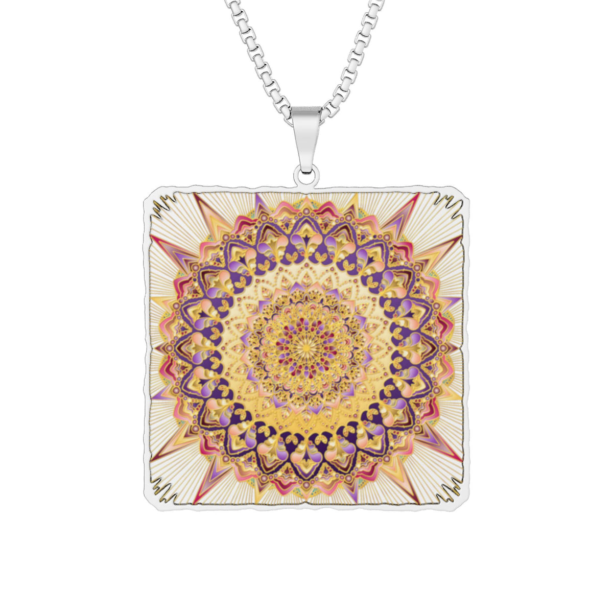 Square Solar Mandala Pendant Necklace