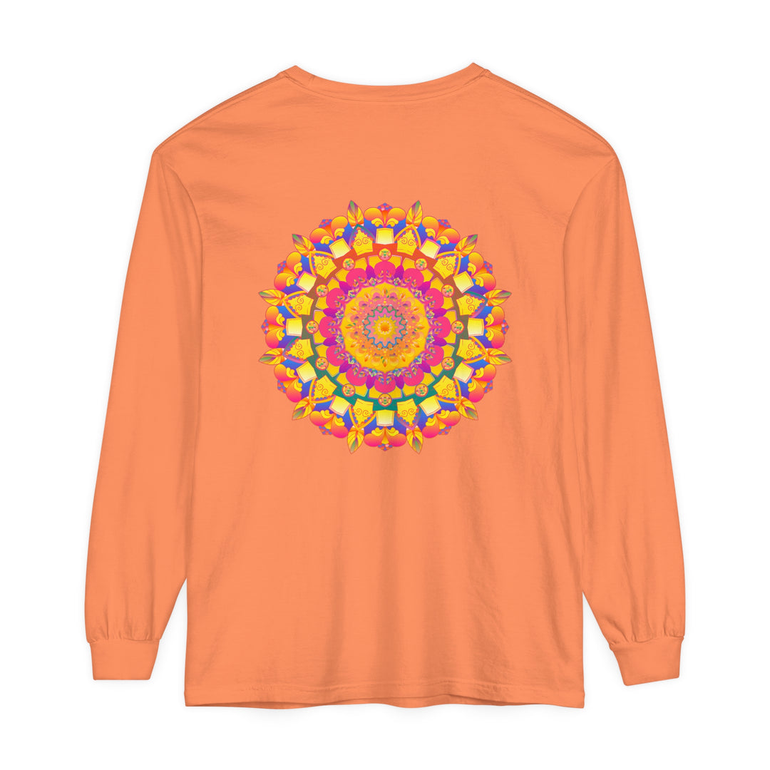 Colorful long sleeve t-shirt with intricate mandala design in vibrant psychedelic art style