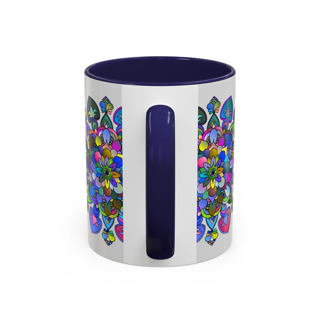 Elegant and intricate mandala artwork on a grey ceramic mug