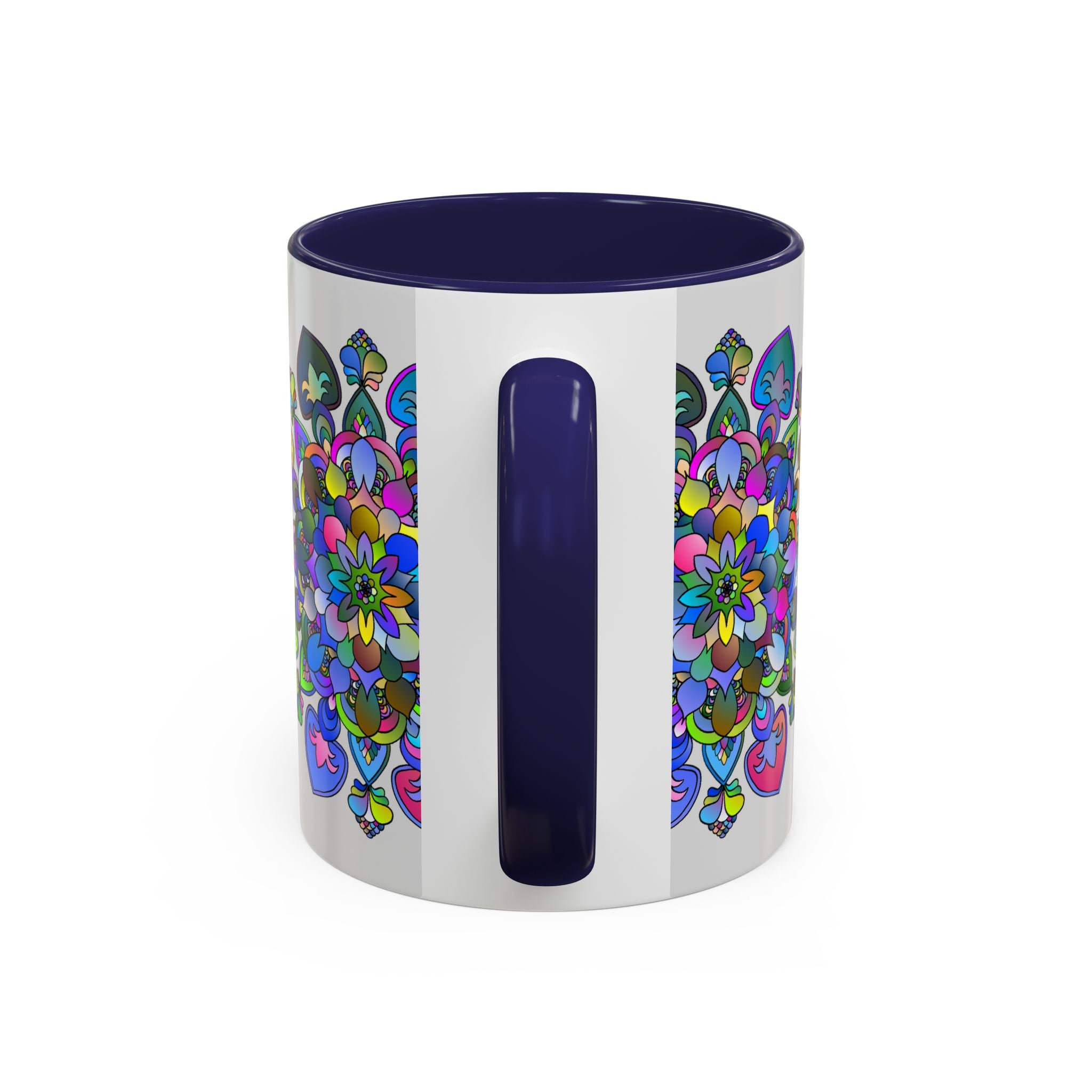 Elegant and intricate mandala artwork on a grey ceramic mug