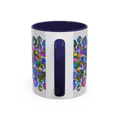Elegant and intricate mandala artwork on a grey ceramic mug
