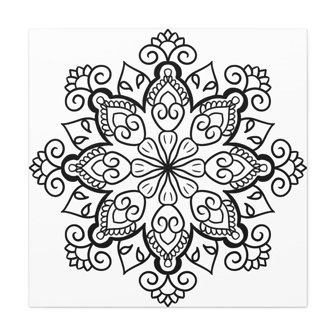 Handmade black and white mandala art on matte canvas, stretched and 125 inches thick, perfect for wall decor