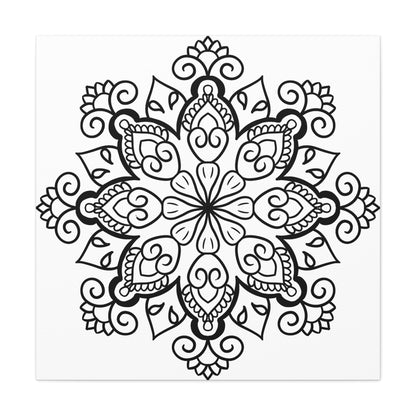 Handmade black and white mandala art on matte canvas, stretched and 125 inches thick, perfect for wall decor