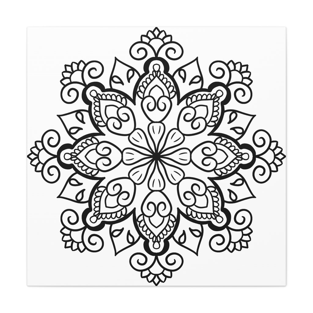 Handmade black and white mandala art on matte canvas, stretched and 125 inches thick, perfect for wall decor