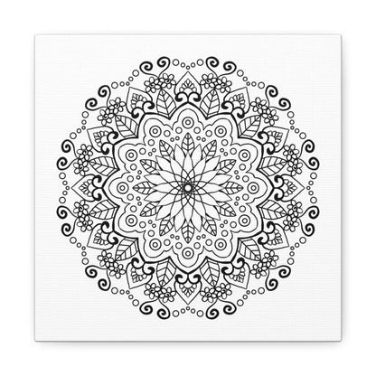 Beautiful handmade mandala art on matte canvas in black and white, stretched and ready to hang on your wall