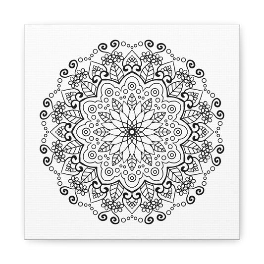 Beautiful handmade mandala art on matte canvas in black and white, stretched and ready to hang on your wall