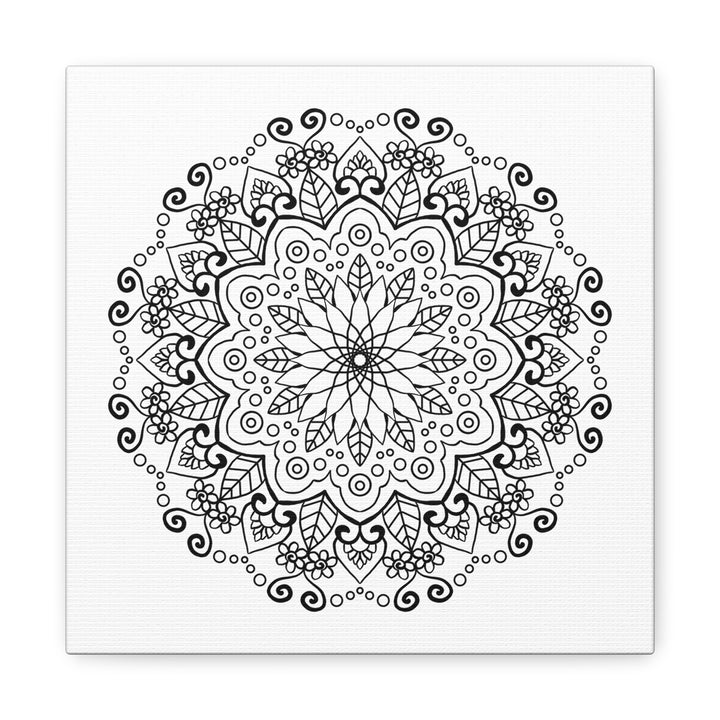 Beautiful handmade mandala art on matte canvas in black and white, stretched and ready to hang on your wall