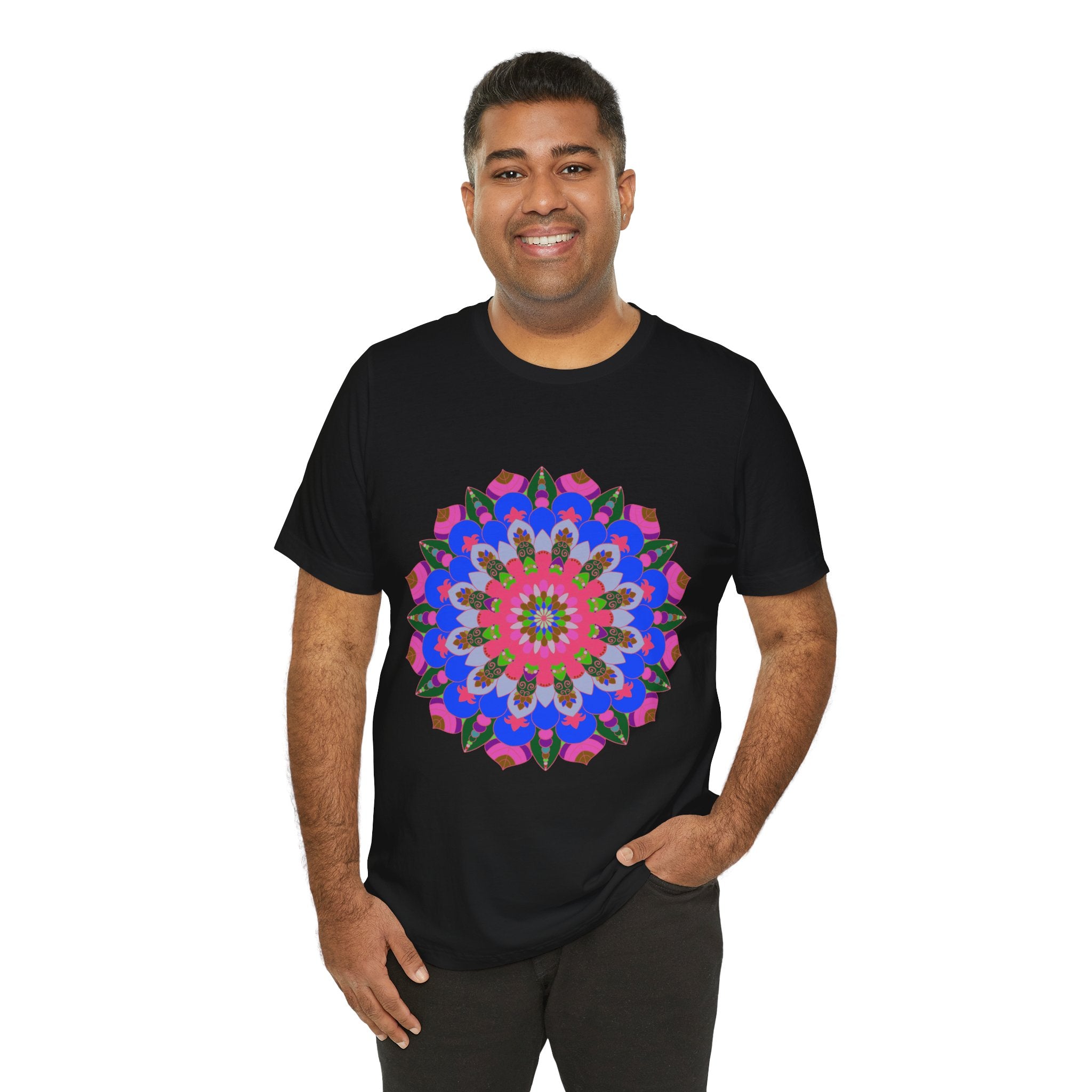 Vibrant and intricate mandala geometric design t-shirt in multiple colors