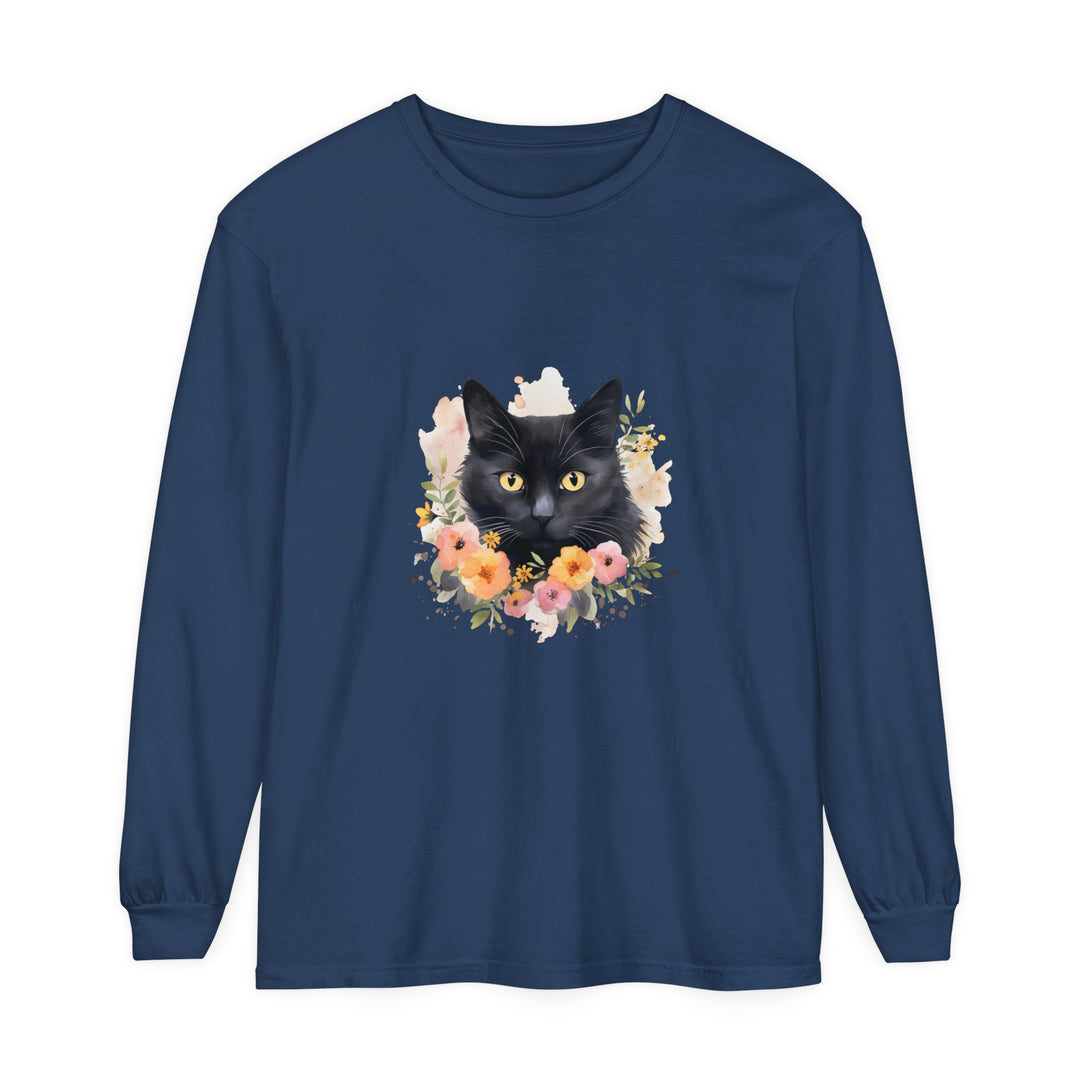 Black Cat Floral Portrait Unisex T-Shirt featuring a striking feline design