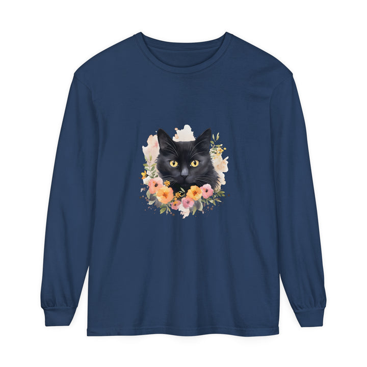 Black Cat Floral Portrait Unisex T-Shirt featuring a striking feline design