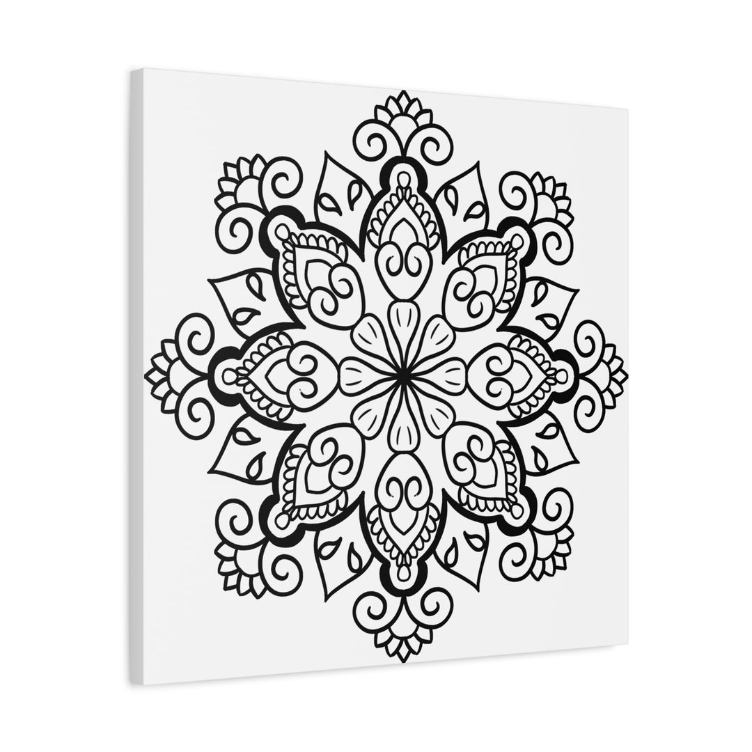 Handmade black and white mandala art on matte canvas, stretched, 125 inches