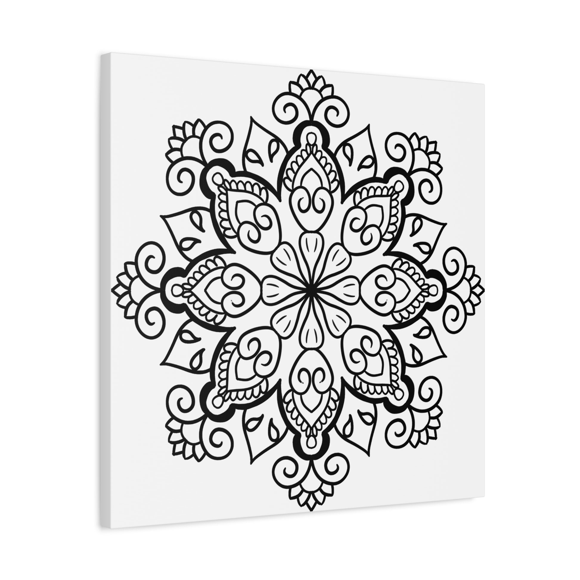 Handmade black and white mandala art on matte canvas, stretched, 125 inches