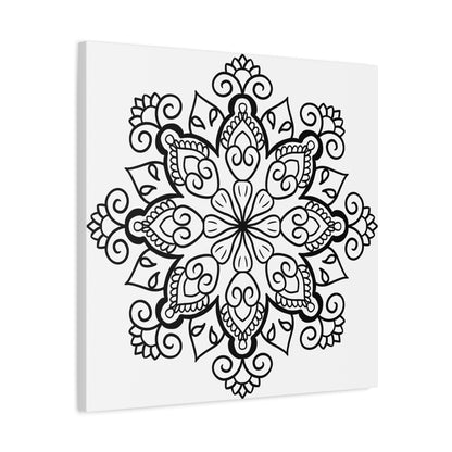 Handmade black and white mandala art on matte canvas, stretched, 125 inches