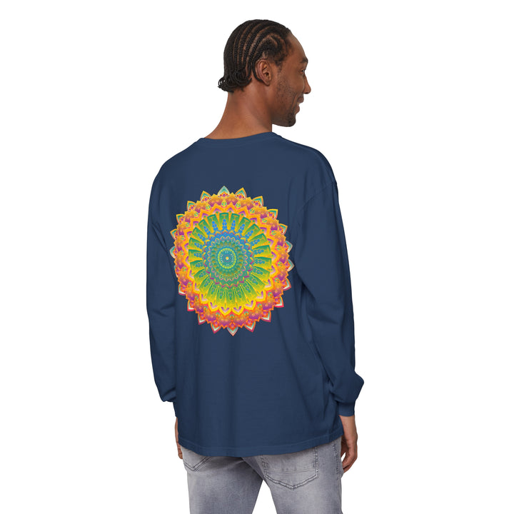 A detailed black and white mandala design long sleeve t-shirt