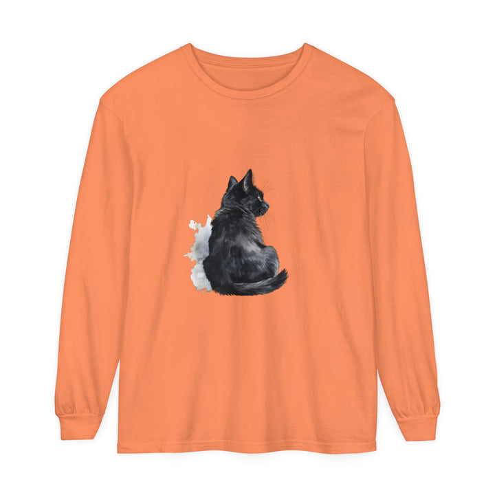 Black Cat Watercolor Unisex Long Sleeve T-Shirt featuring a vibrant, hand-painted design