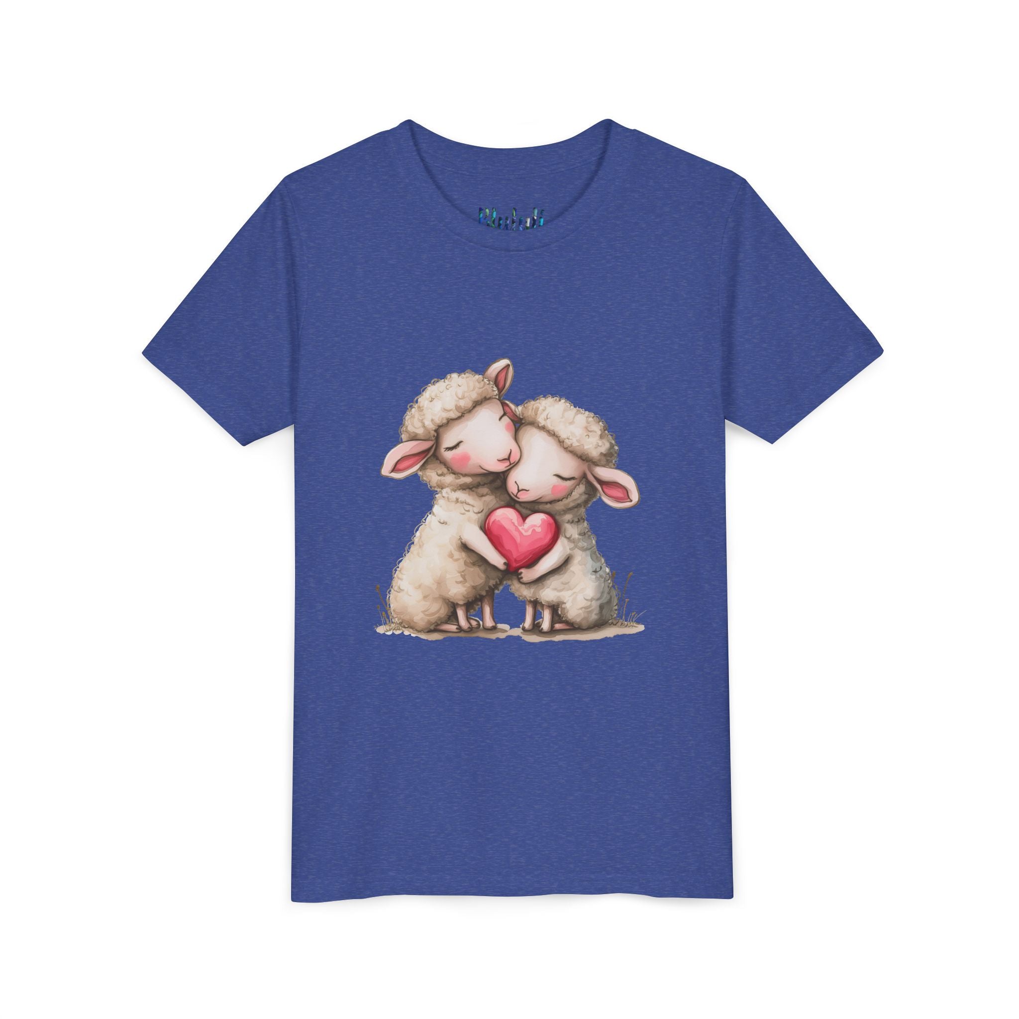 Youth Tee - Cartoon Sheeps Hugging Heart, Cute and Lovely Design