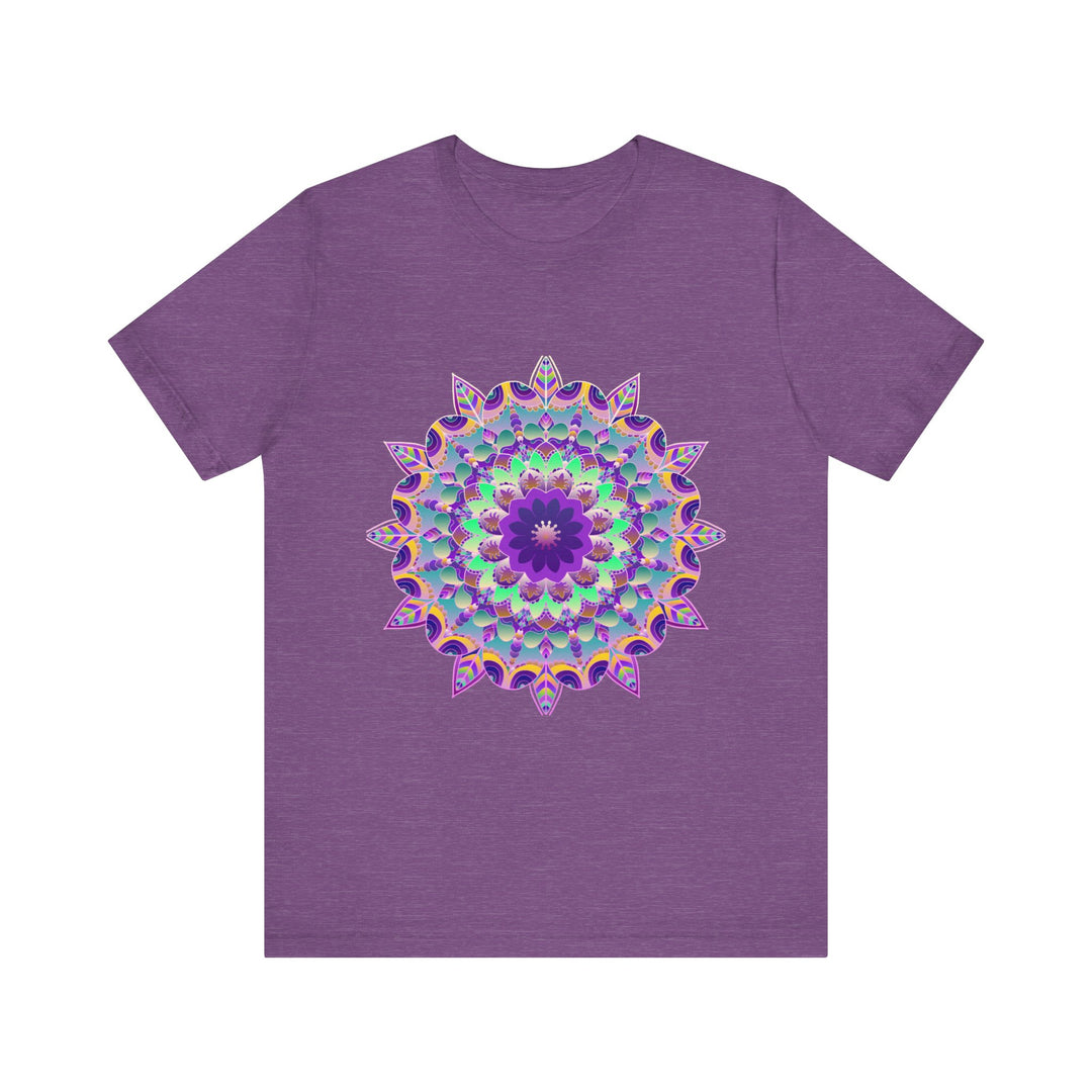 Vibrant purple mandala design t-shirt with psychedelic patterns and intricate detailing