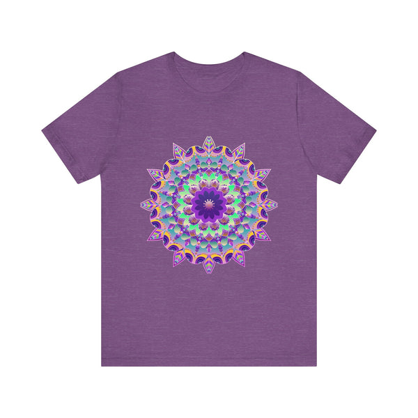 Vibrant purple mandala design t-shirt with psychedelic patterns and intricate detailing