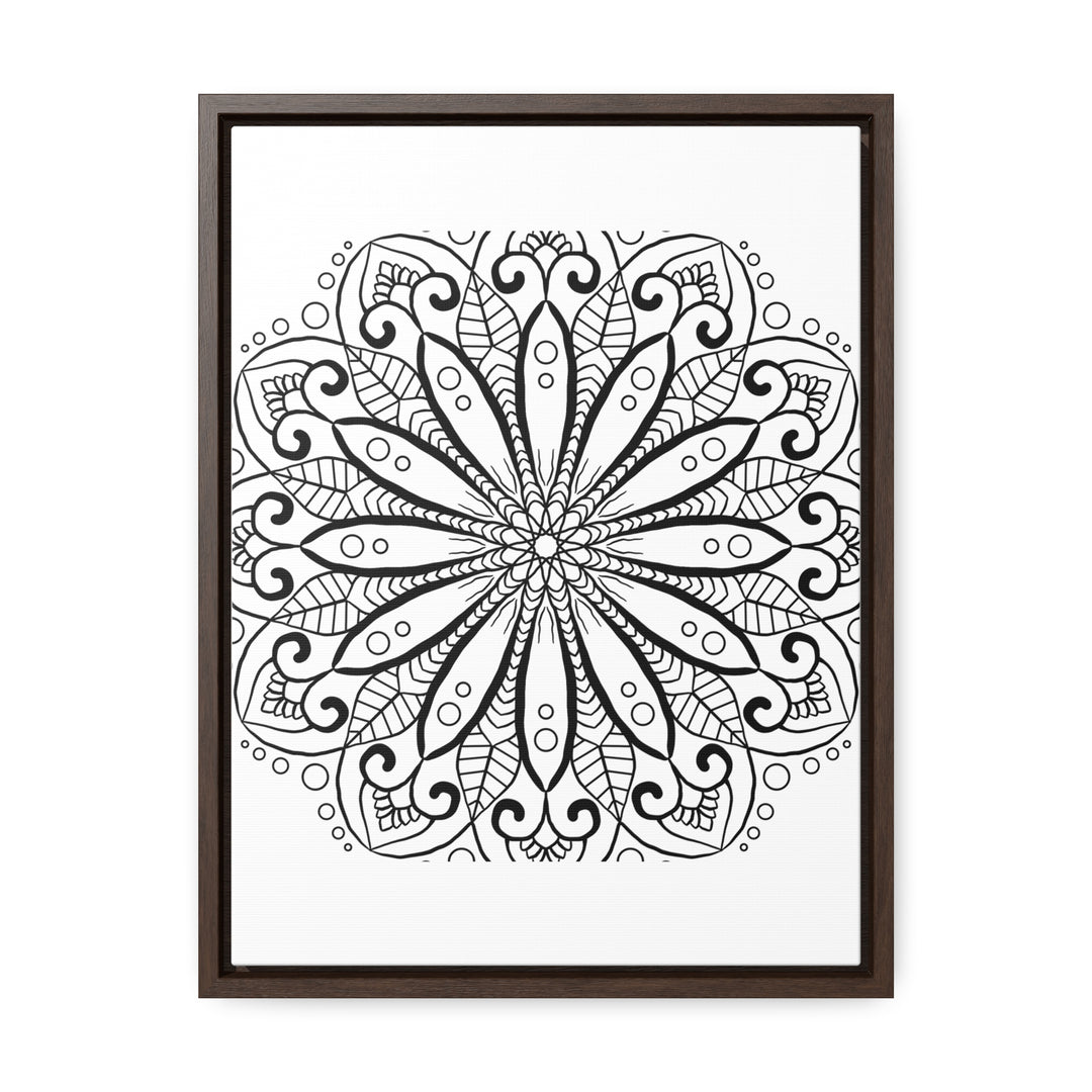 Beautiful handmade black and white mandala art on gallery canvas wraps, perfect for vertical framing as wall decor