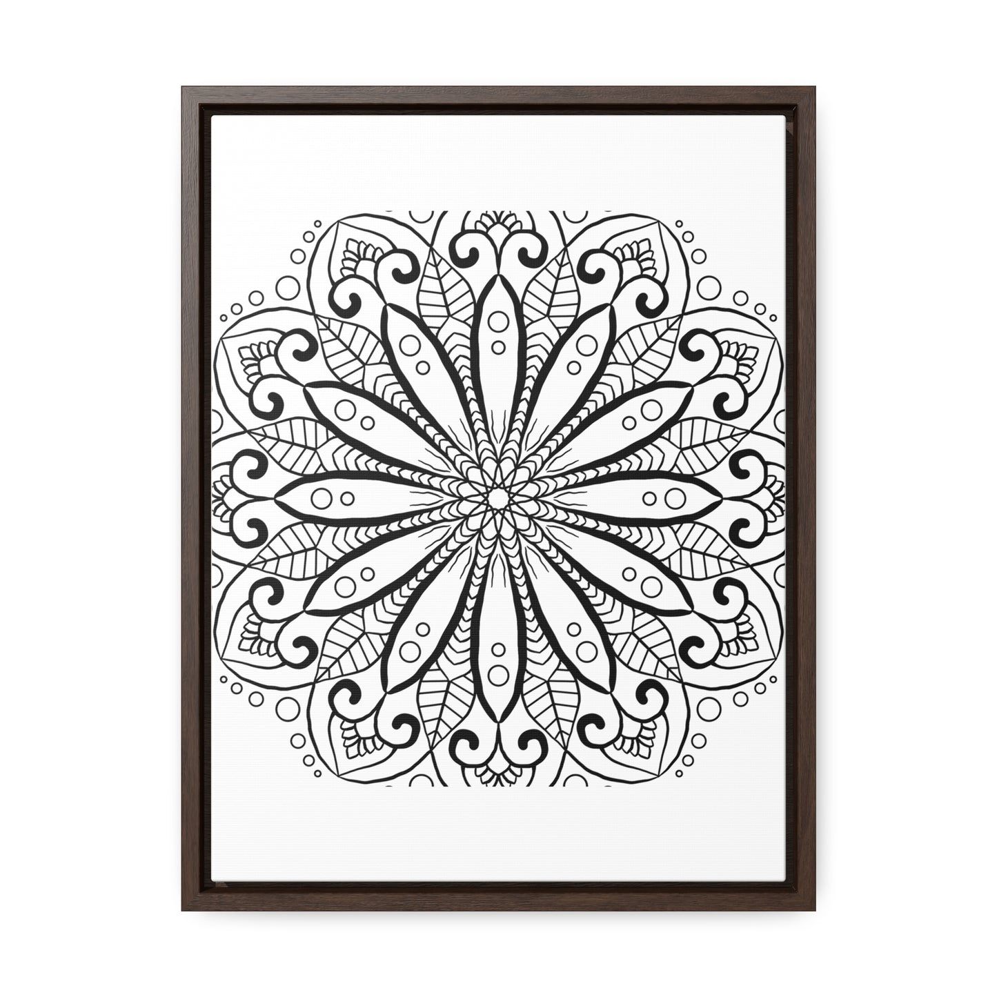 Beautiful handmade black and white mandala art on gallery canvas wraps, perfect for vertical framing as wall decor