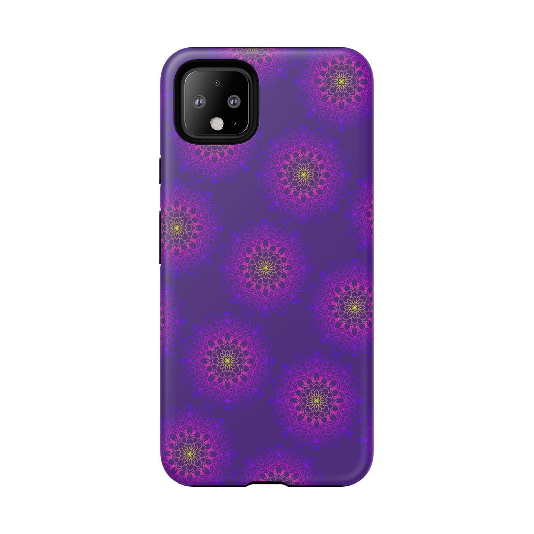 Intricate Purple Floral iPhone Case with Bold Mandala Design