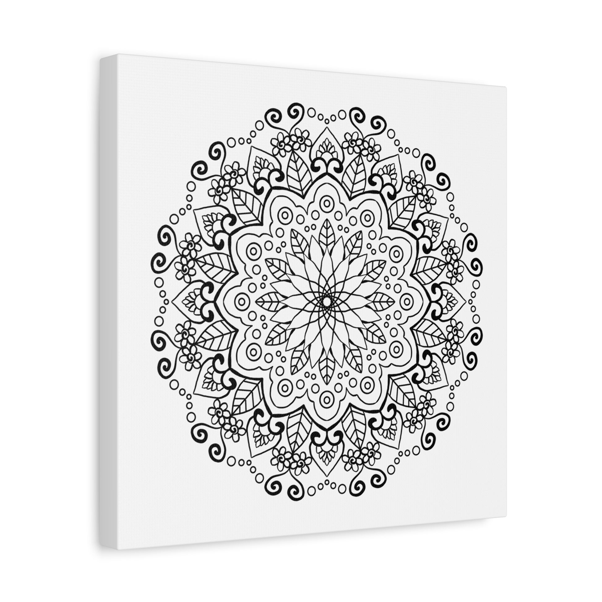 Handmade Mandala Art in Black and White on Matte Canvas, Stretched, 125 Frame - Perfect Wall Decor for Any Room