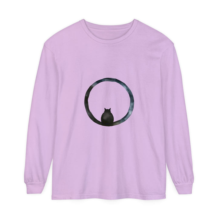 Unisex long sleeve t-shirt with a mystifying sphere design in blue and purple