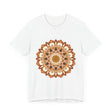 A close-up image of a brown and orange Intricate Mandala Tee with intricate patterns and designs, perfect for adding a pop of color to your wardrobe