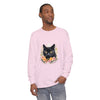 Black Cat Floral Portrait Unisex T-Shirt featuring a detailed cat illustration surrounded by colorful flowers on a black background, perfect for animal and nature lovers alike