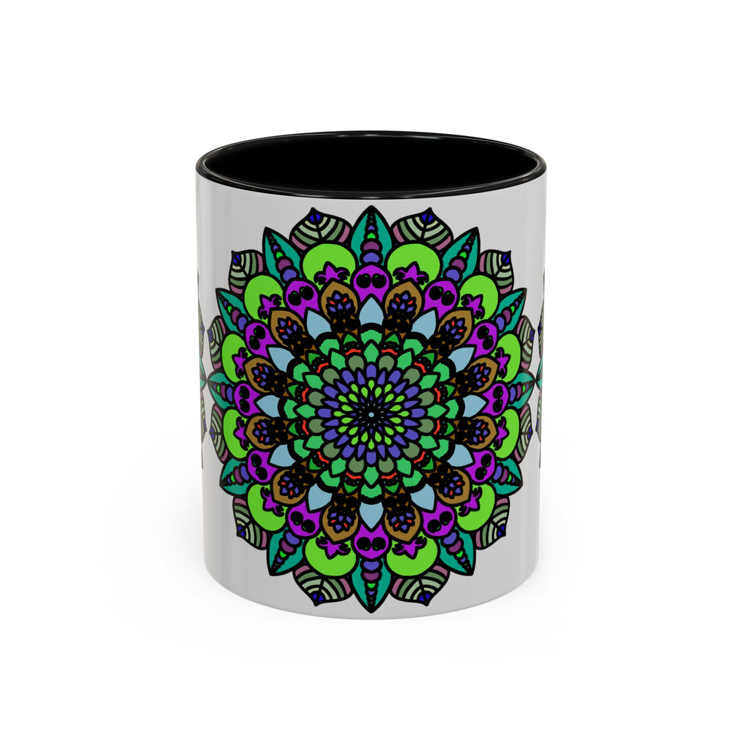 Beautiful mandala patterned mug with colorful and intricate details